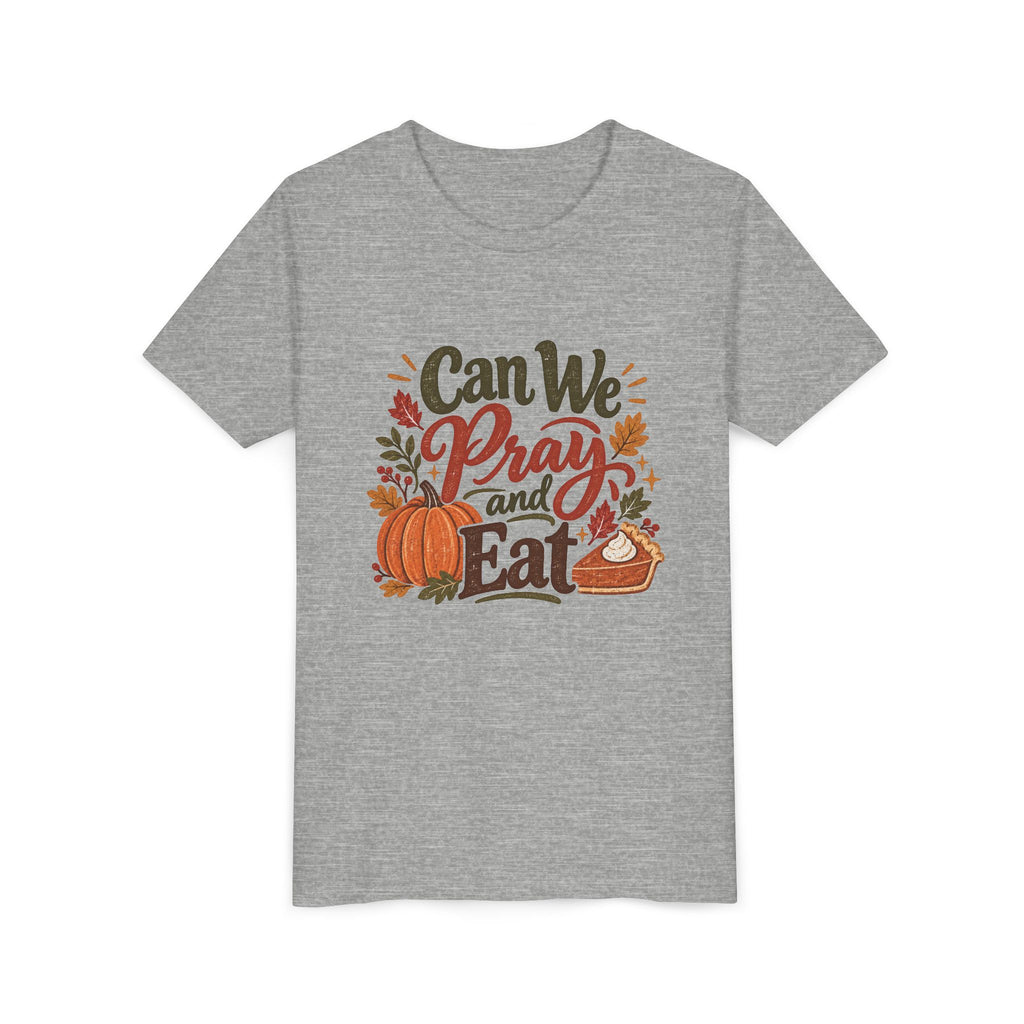 Can We Pray and Eat Kids T-Shirt | Rustic Thanksgiving Youth Tee