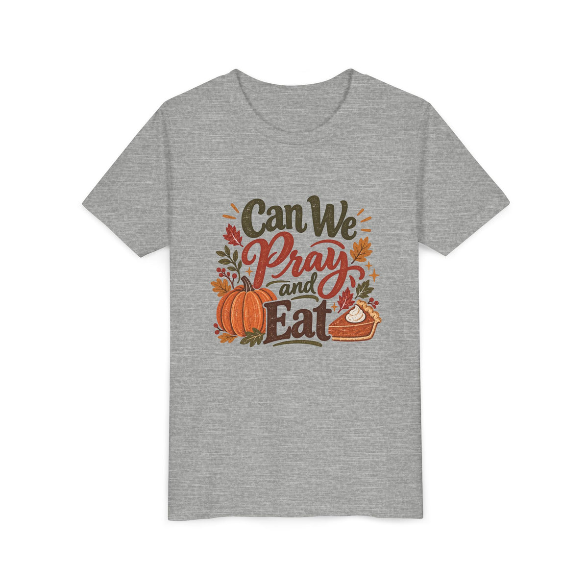 Can We Pray and Eat Kids T-Shirt | Rustic Thanksgiving Youth Tee