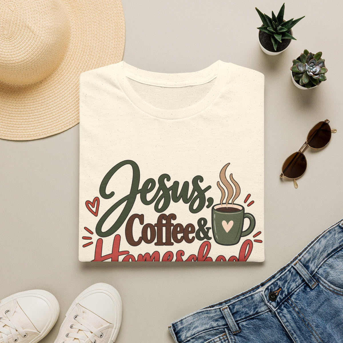 Jesus, Coffee & Homeschool T-Shirt | Christian Homeschool Mom Tee