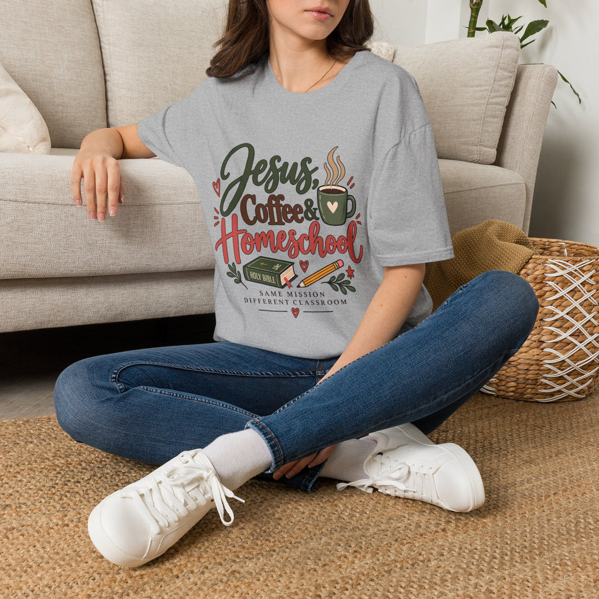 Jesus, Coffee & Homeschool T-Shirt | Christian Homeschool Mom Tee