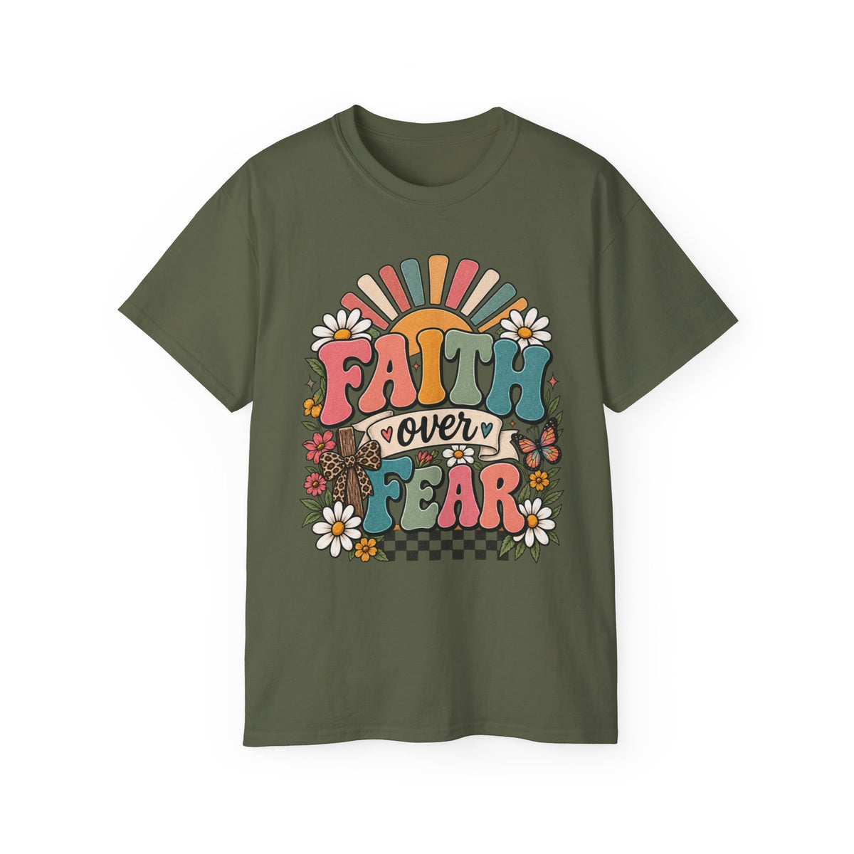 Faith Over Fear Retro Christian Tee 🌼