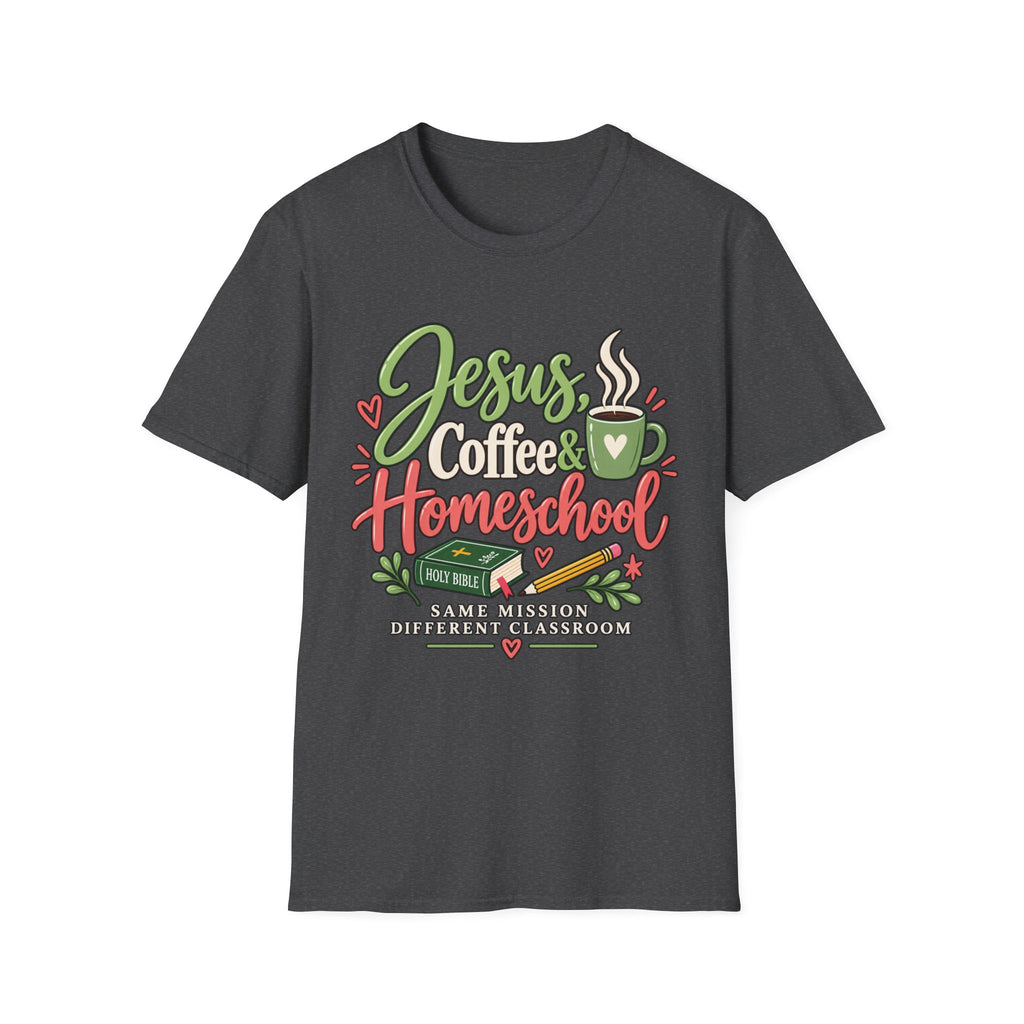 Jesus, Coffee & Homeschool T-Shirt | Christian Homeschool Mom Tee