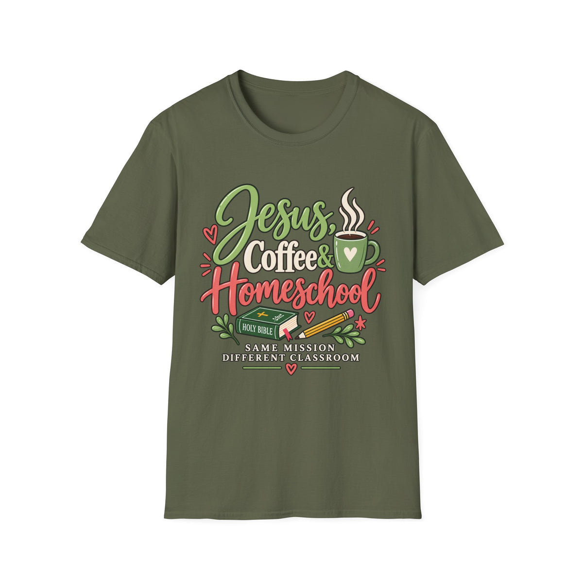 Jesus, Coffee & Homeschool T-Shirt | Christian Homeschool Mom Tee