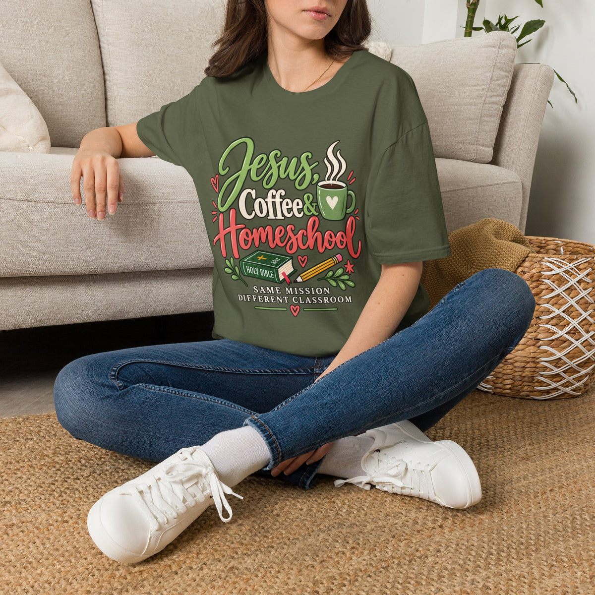 Jesus, Coffee & Homeschool T-Shirt | Christian Homeschool Mom Tee