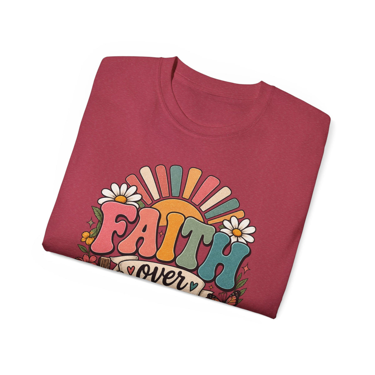 Faith Over Fear Retro Christian Tee 🌼
