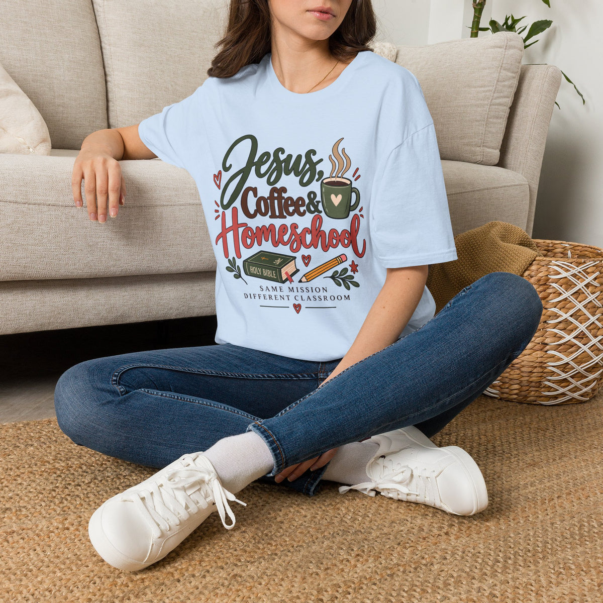 Jesus, Coffee & Homeschool T-Shirt | Christian Homeschool Mom Tee