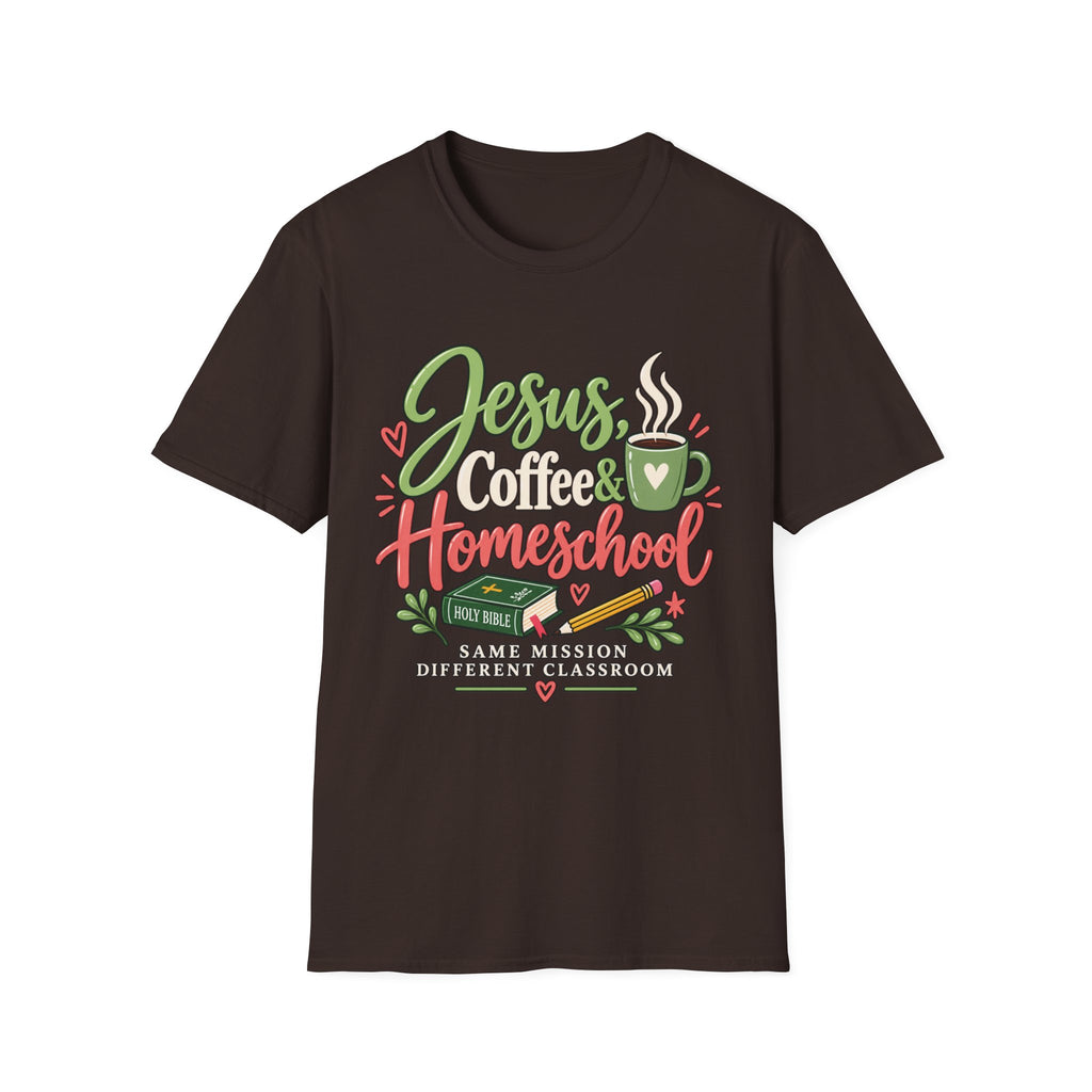 Jesus, Coffee & Homeschool T-Shirt | Christian Homeschool Mom Tee