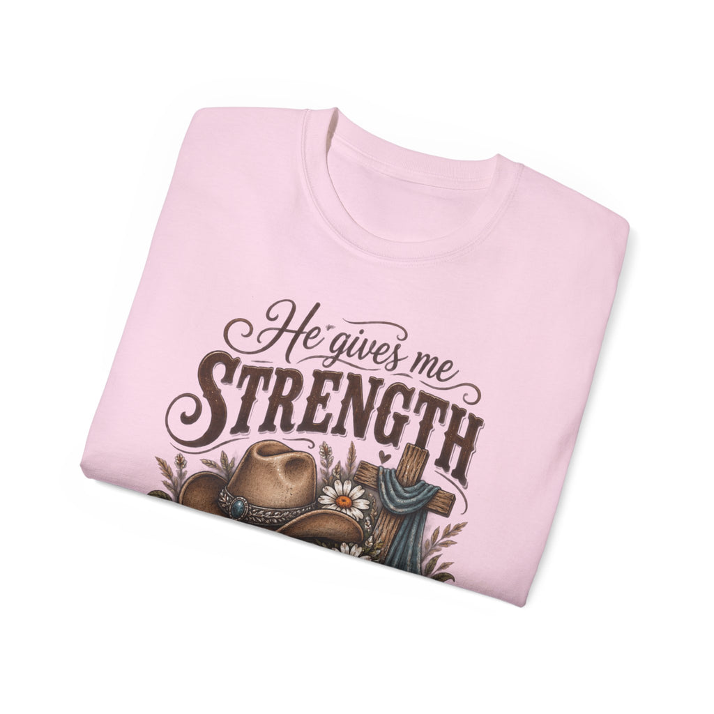 He Gives Me Strength Christian Western Tee 🤎