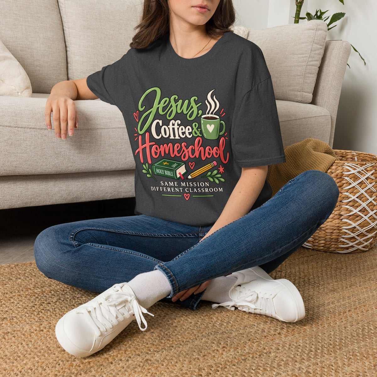 Jesus, Coffee & Homeschool T-Shirt | Christian Homeschool Mom Tee
