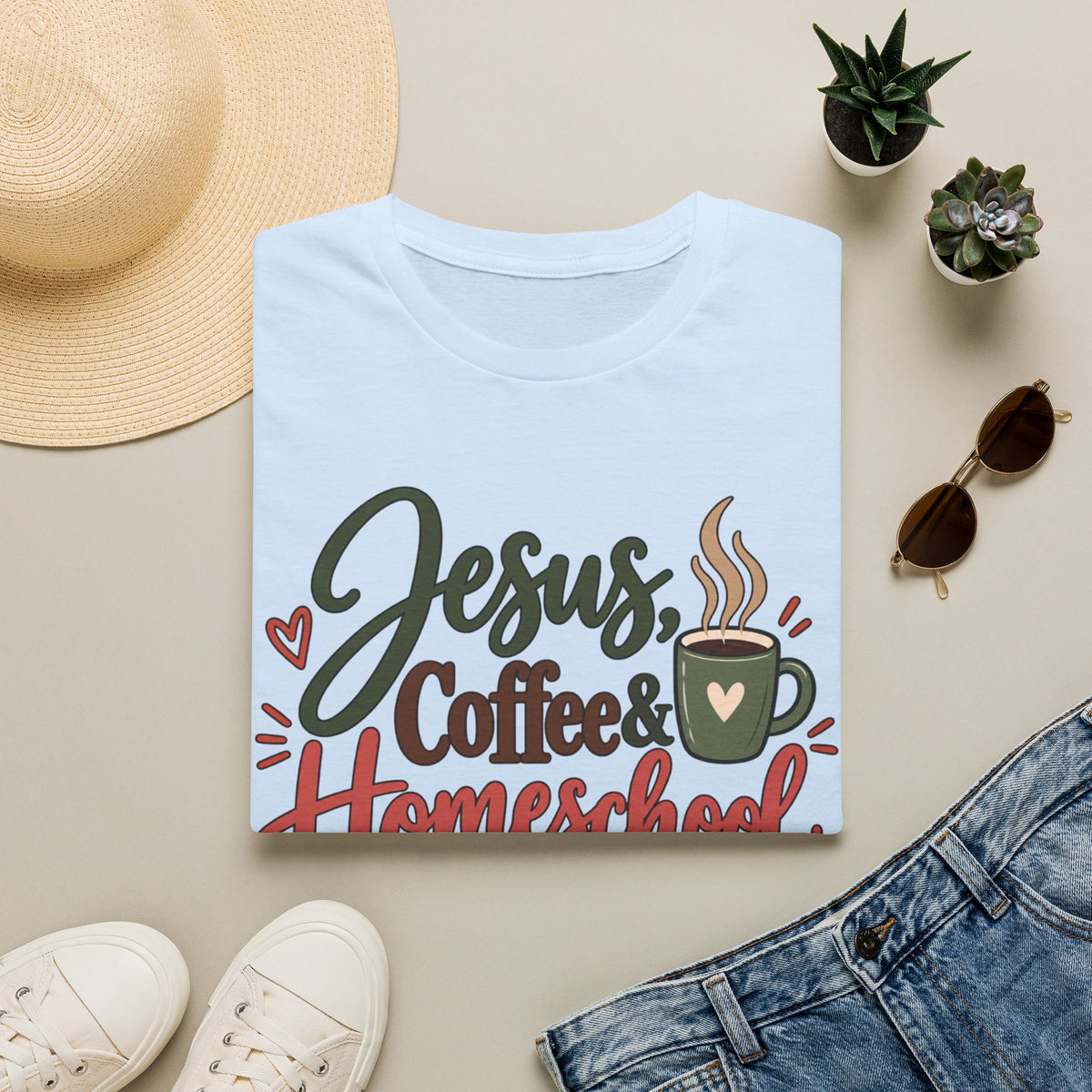 Jesus, Coffee & Homeschool T-Shirt | Christian Homeschool Mom Tee