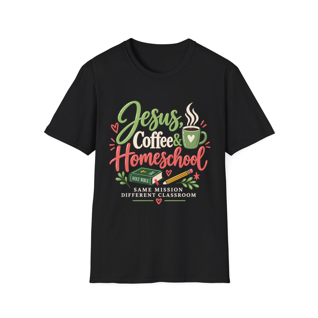 Jesus, Coffee & Homeschool T-Shirt | Christian Homeschool Mom Tee