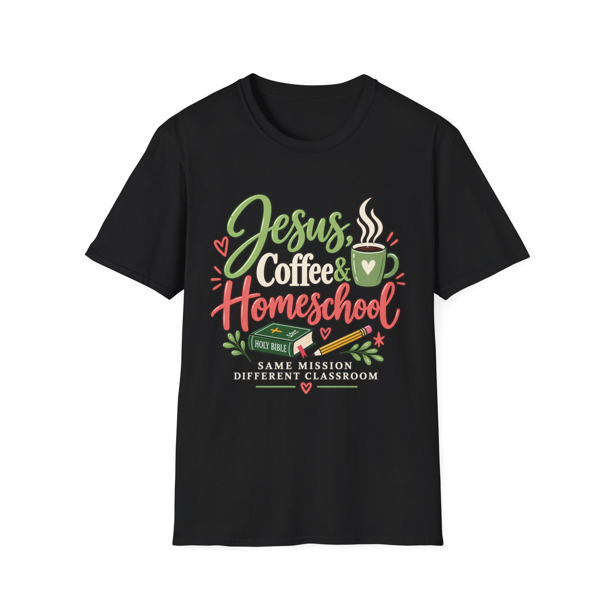 Jesus, Coffee & Homeschool T-Shirt | Christian Homeschool Mom Tee