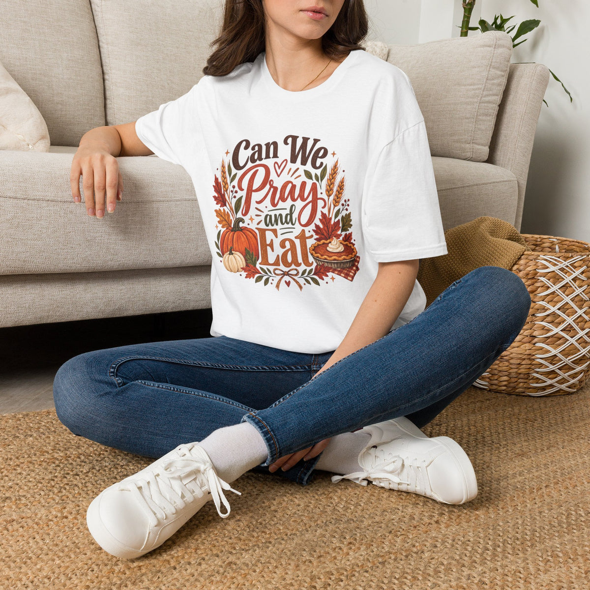 Can We Pray and Eat Thanksgiving T-Shirt | Fall Faith Tee