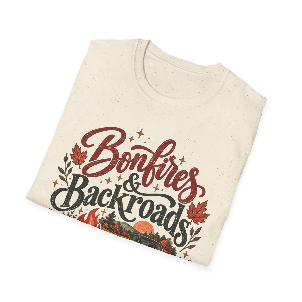Bonfires & Backroads Fall T-Shirt | Rustic Autumn Graphic Tee