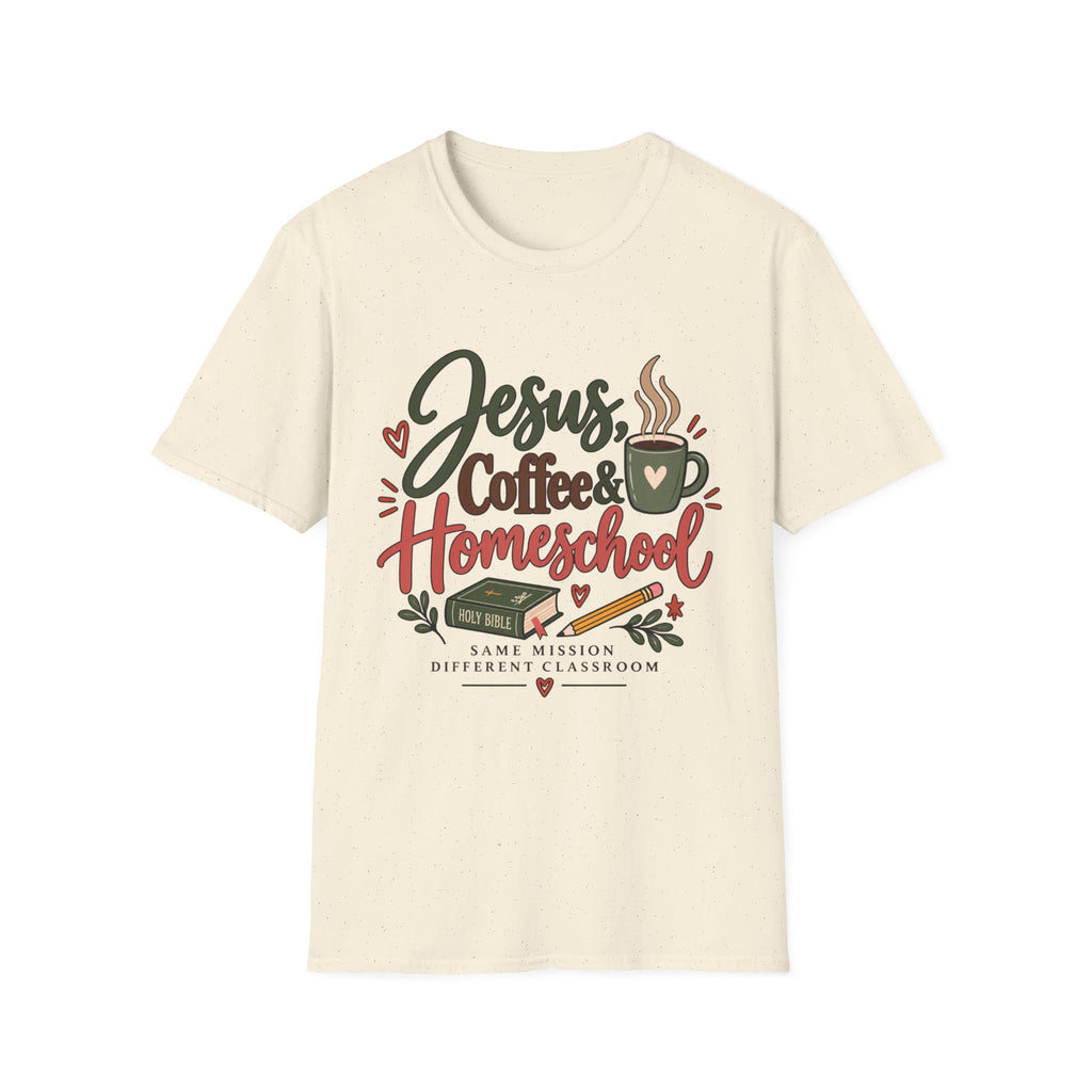 Jesus, Coffee & Homeschool T-Shirt | Christian Homeschool Mom Tee