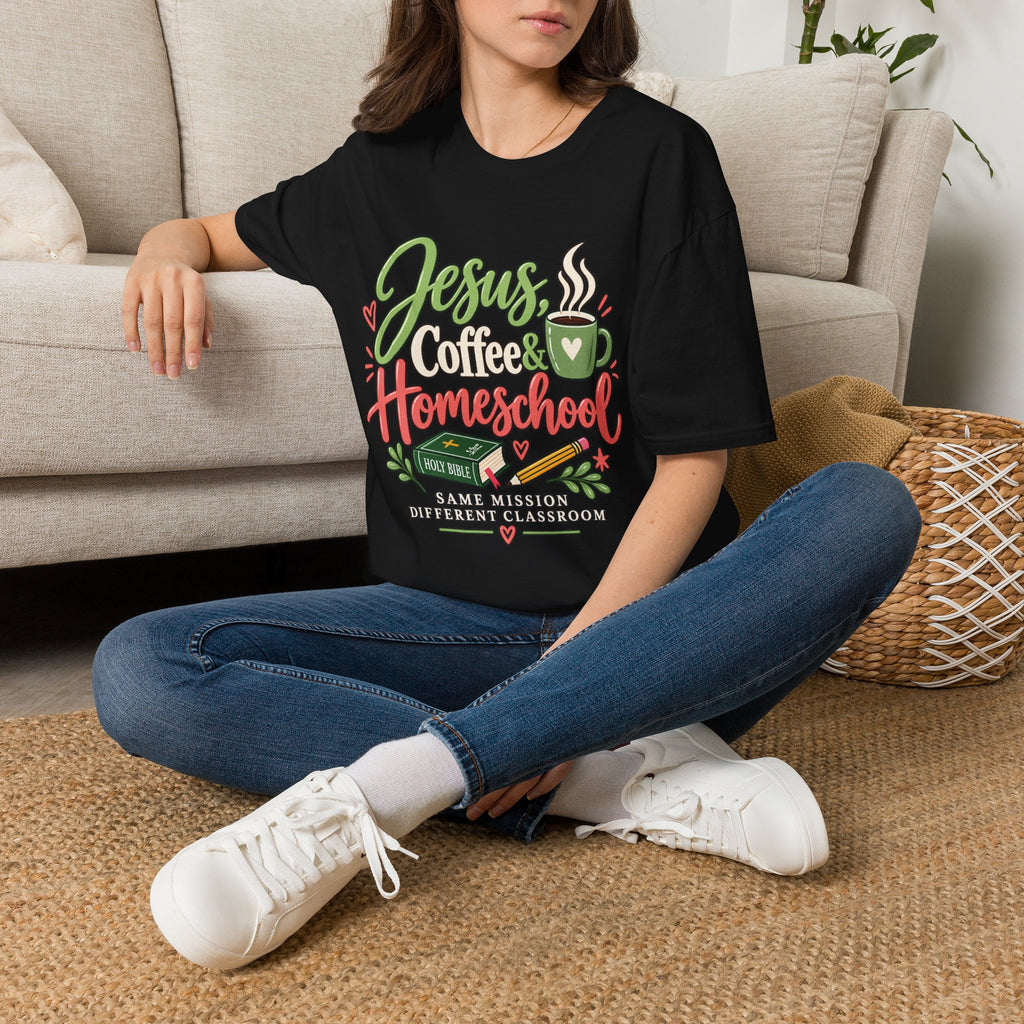 Jesus, Coffee & Homeschool T-Shirt | Christian Homeschool Mom Tee
