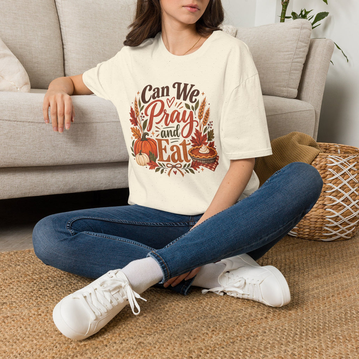 Can We Pray and Eat Thanksgiving T-Shirt | Fall Faith Tee