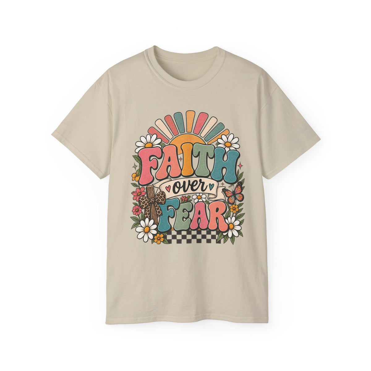 Faith Over Fear Retro Christian Tee 🌼