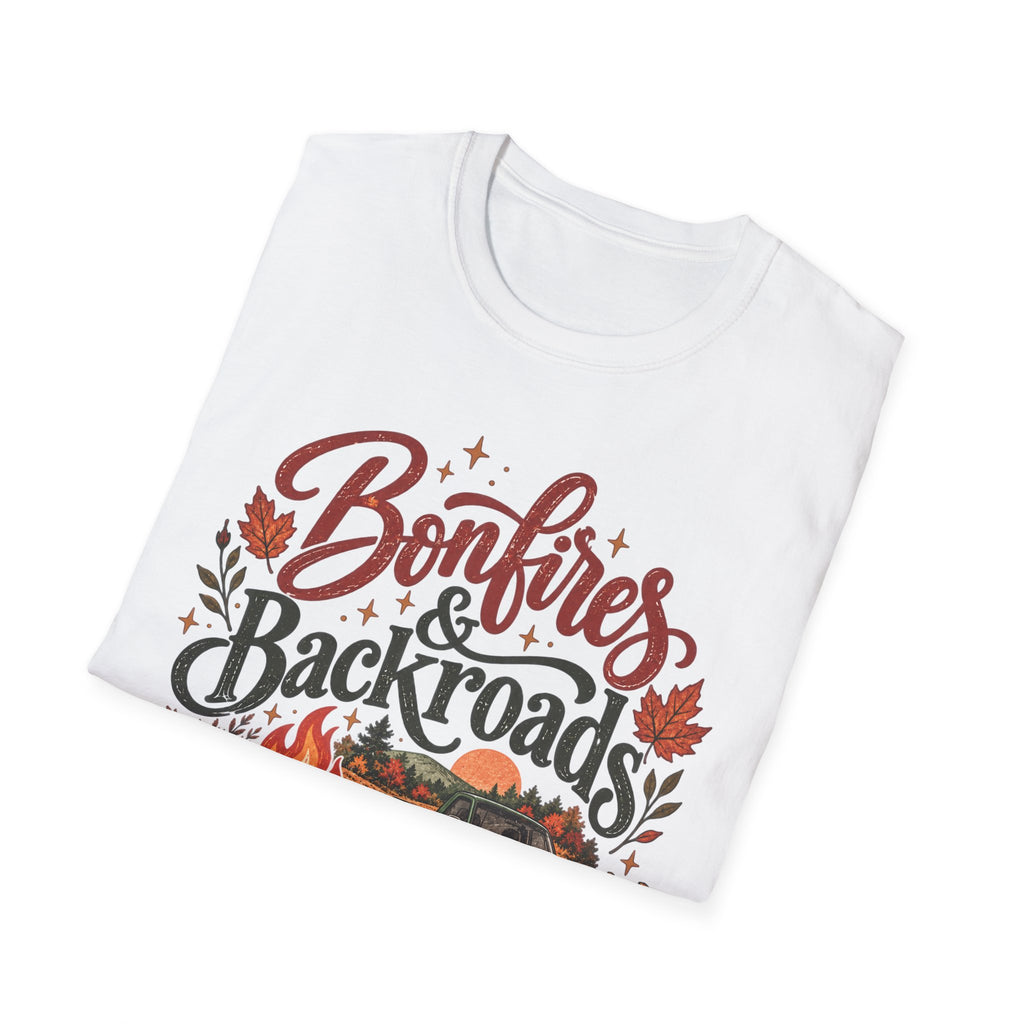 Bonfires & Backroads Fall T-Shirt | Rustic Autumn Graphic Tee