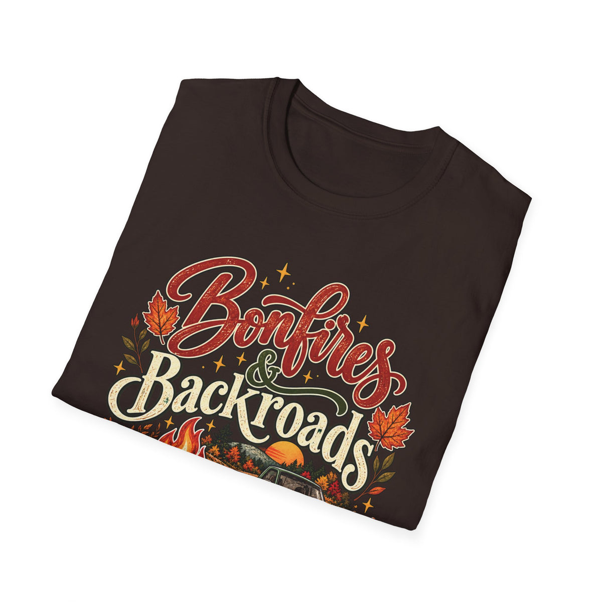 Bonfires & Backroads Fall T-Shirt | Rustic Autumn Graphic Tee