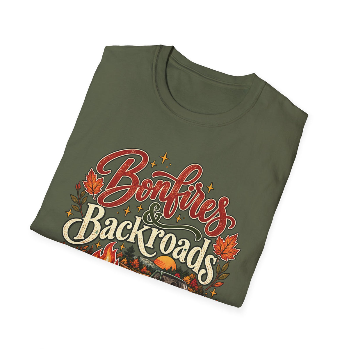 Bonfires & Backroads Fall T-Shirt | Rustic Autumn Graphic Tee