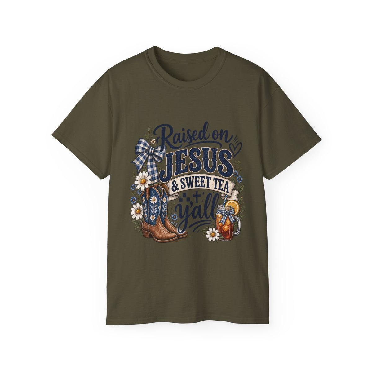 🤎 "Raised on Jesus & Sweet Tea Y’all" Tee