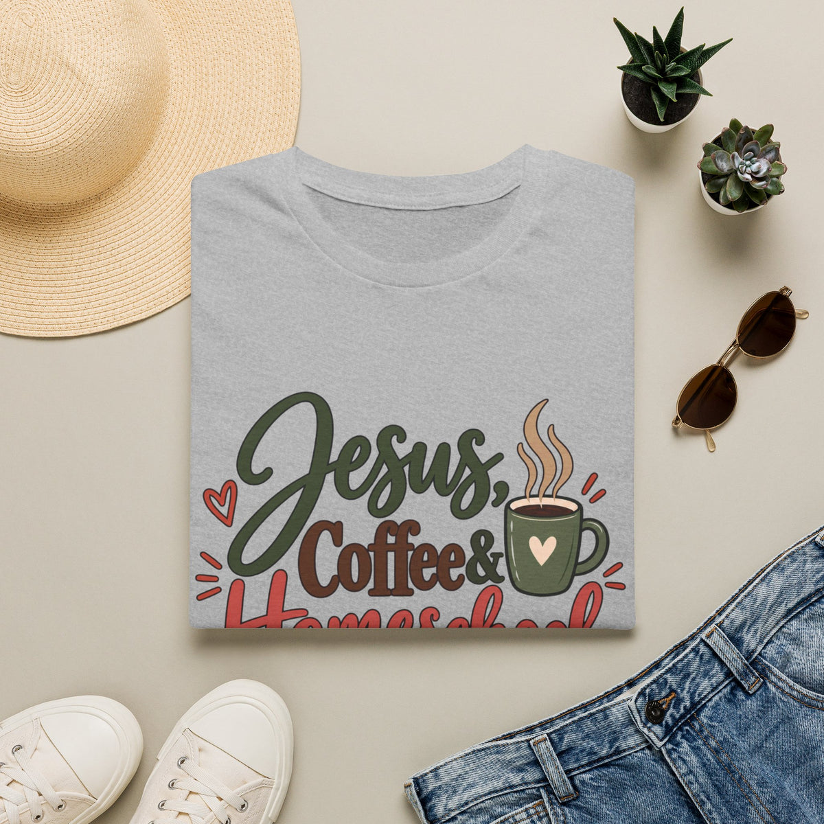Jesus, Coffee & Homeschool T-Shirt | Christian Homeschool Mom Tee
