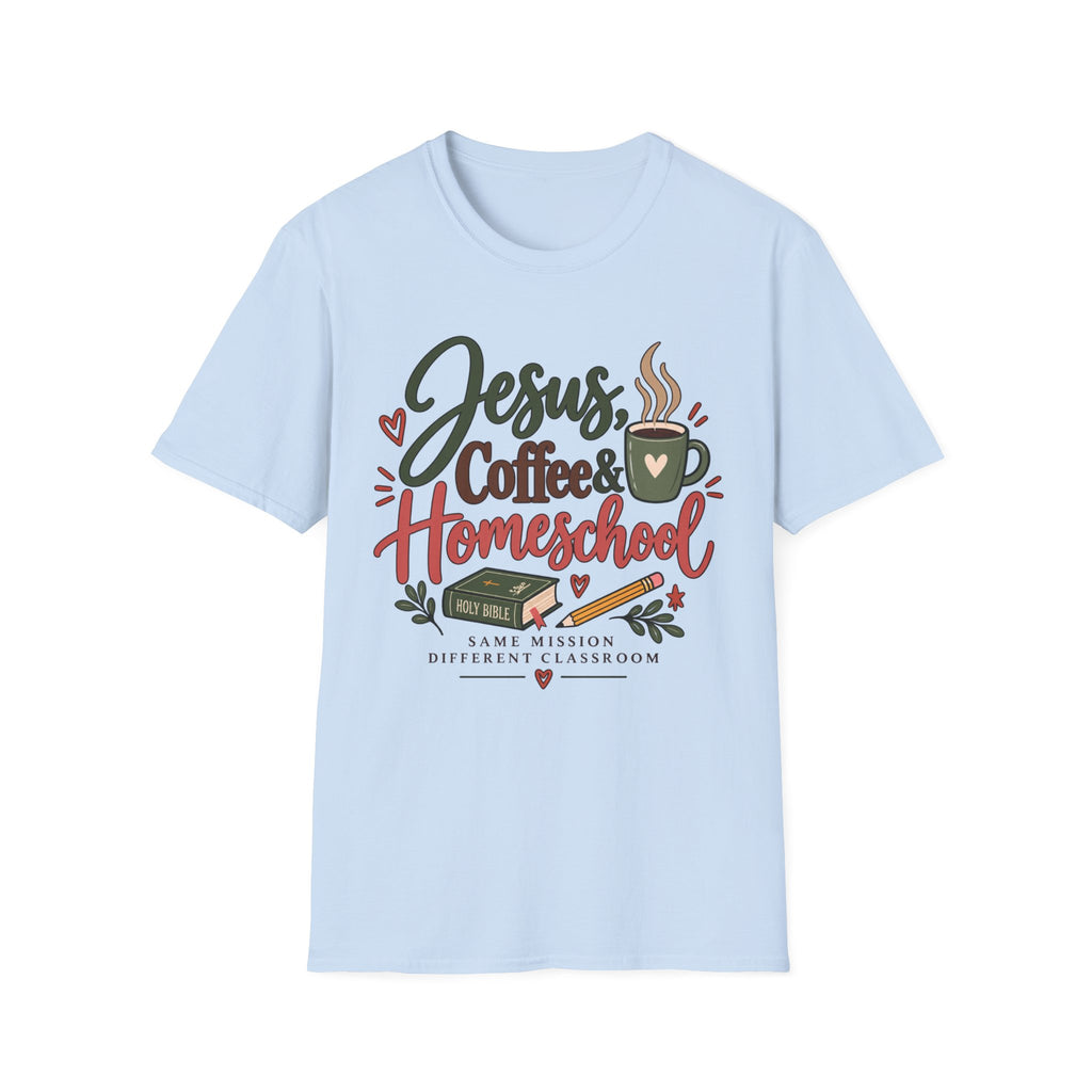 Jesus, Coffee & Homeschool T-Shirt | Christian Homeschool Mom Tee