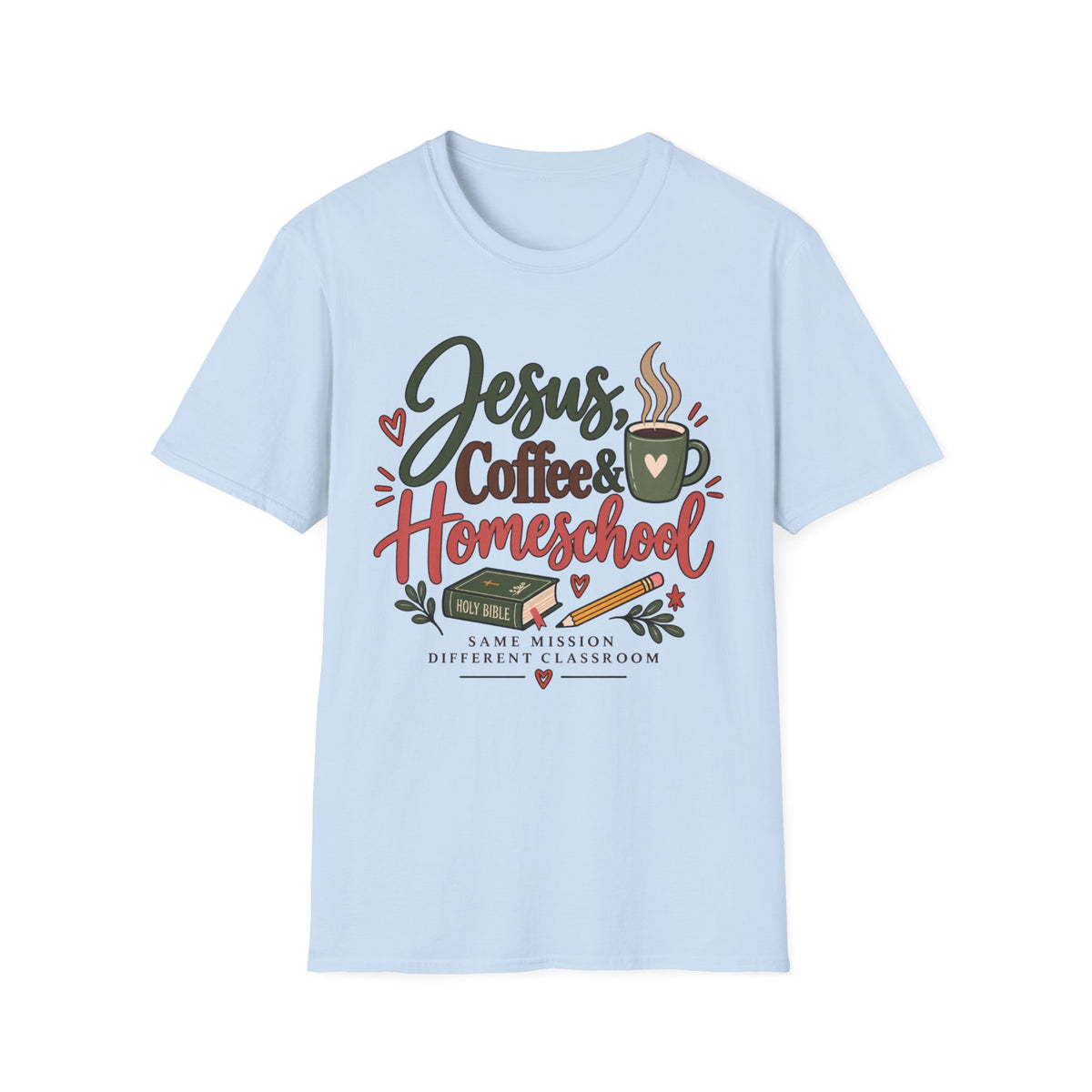 Jesus, Coffee & Homeschool T-Shirt | Christian Homeschool Mom Tee