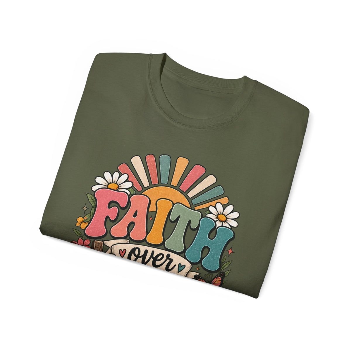 Faith Over Fear Retro Christian Tee 🌼
