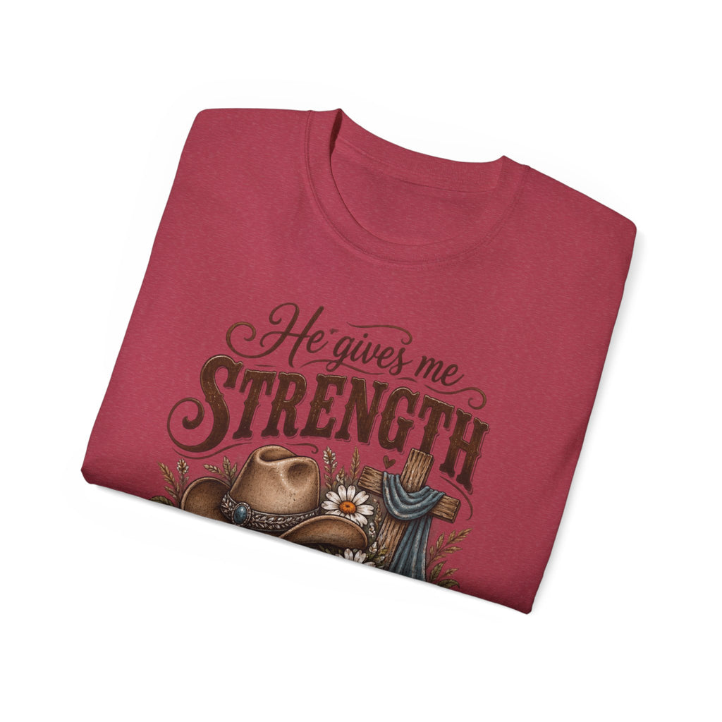 He Gives Me Strength Christian Western Tee 🤎