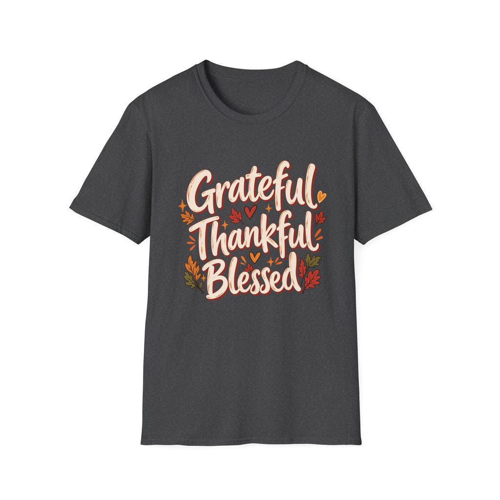 Grateful Thankful Blessed Fall T-Shirt | Rustic Thanksgiving Graphic Tee