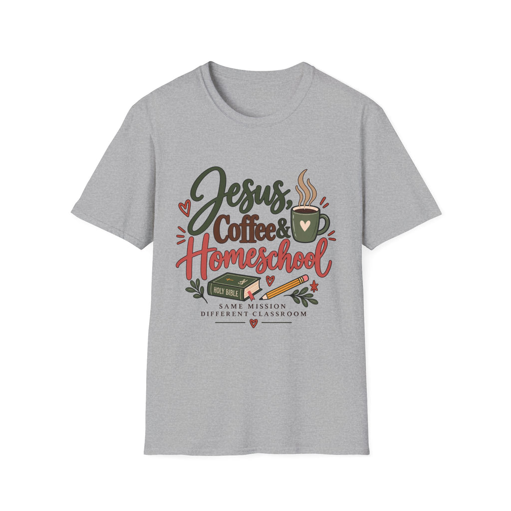 Jesus, Coffee & Homeschool T-Shirt | Christian Homeschool Mom Tee