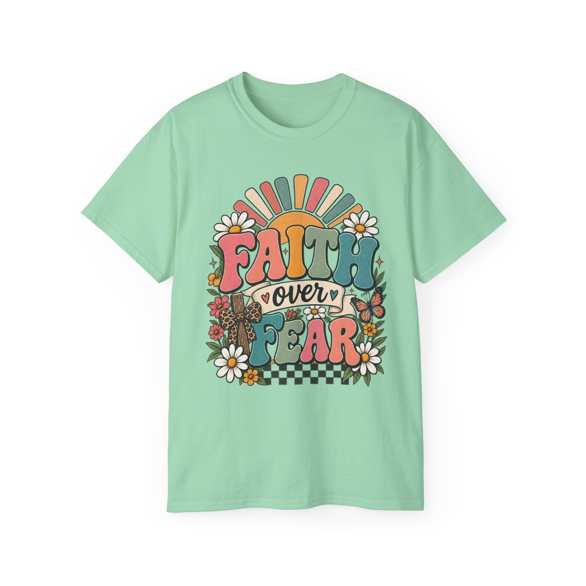 Faith Over Fear Retro Christian Tee 🌼