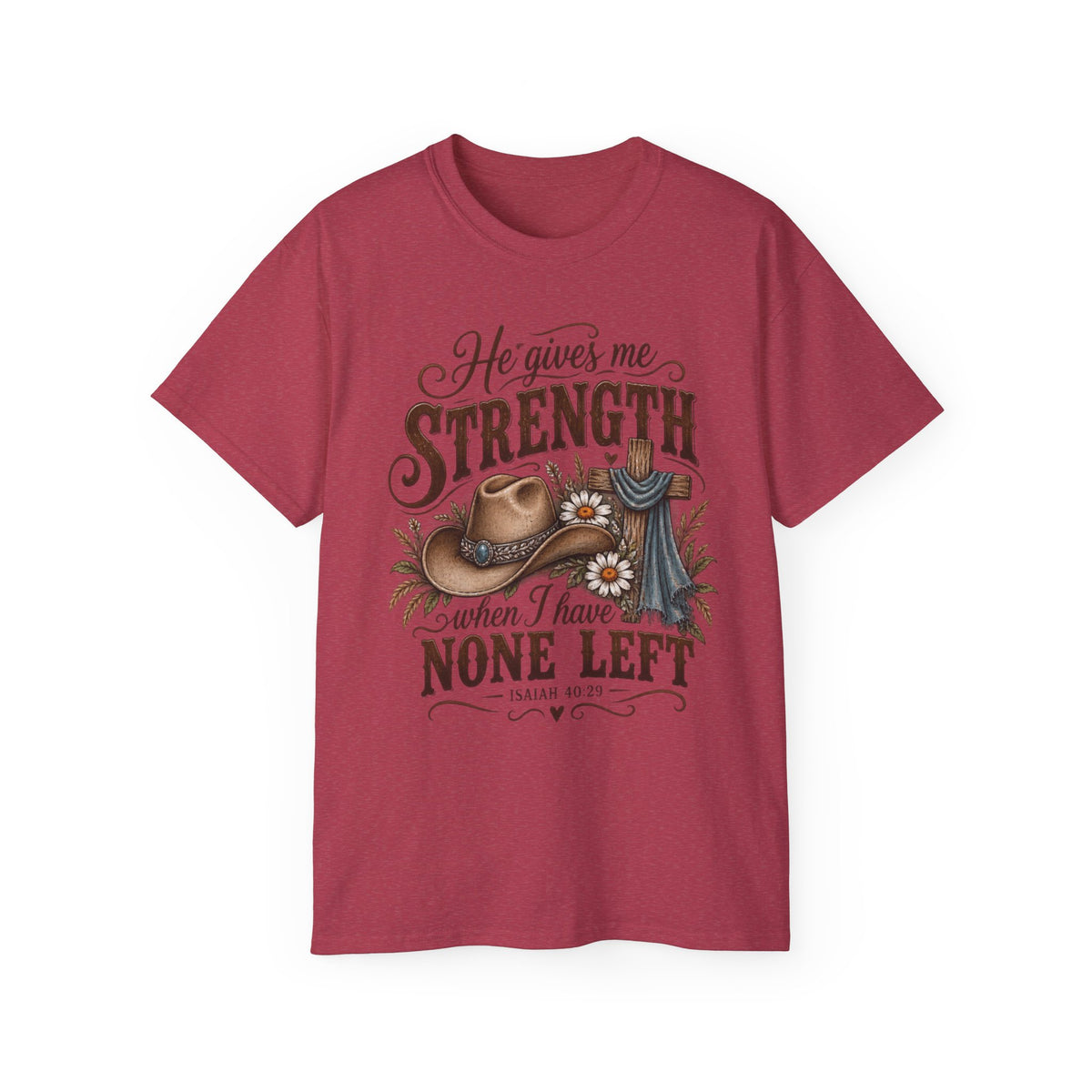 He Gives Me Strength Christian Western Tee 🤎