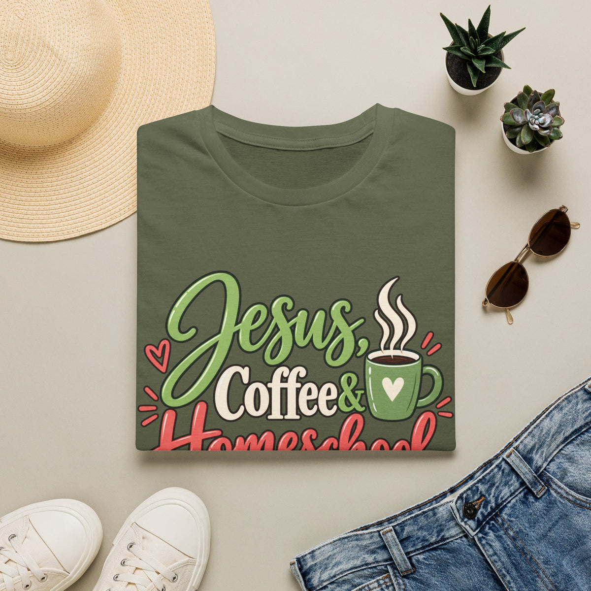 Jesus, Coffee & Homeschool T-Shirt | Christian Homeschool Mom Tee