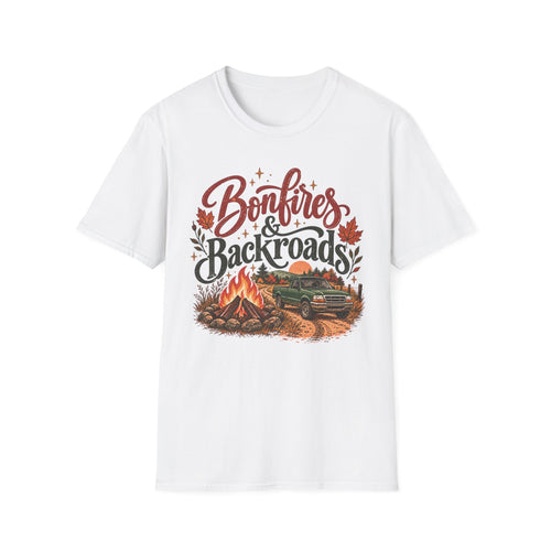 Bonfires & Backroads Fall T-Shirt | Rustic Autumn Graphic Tee