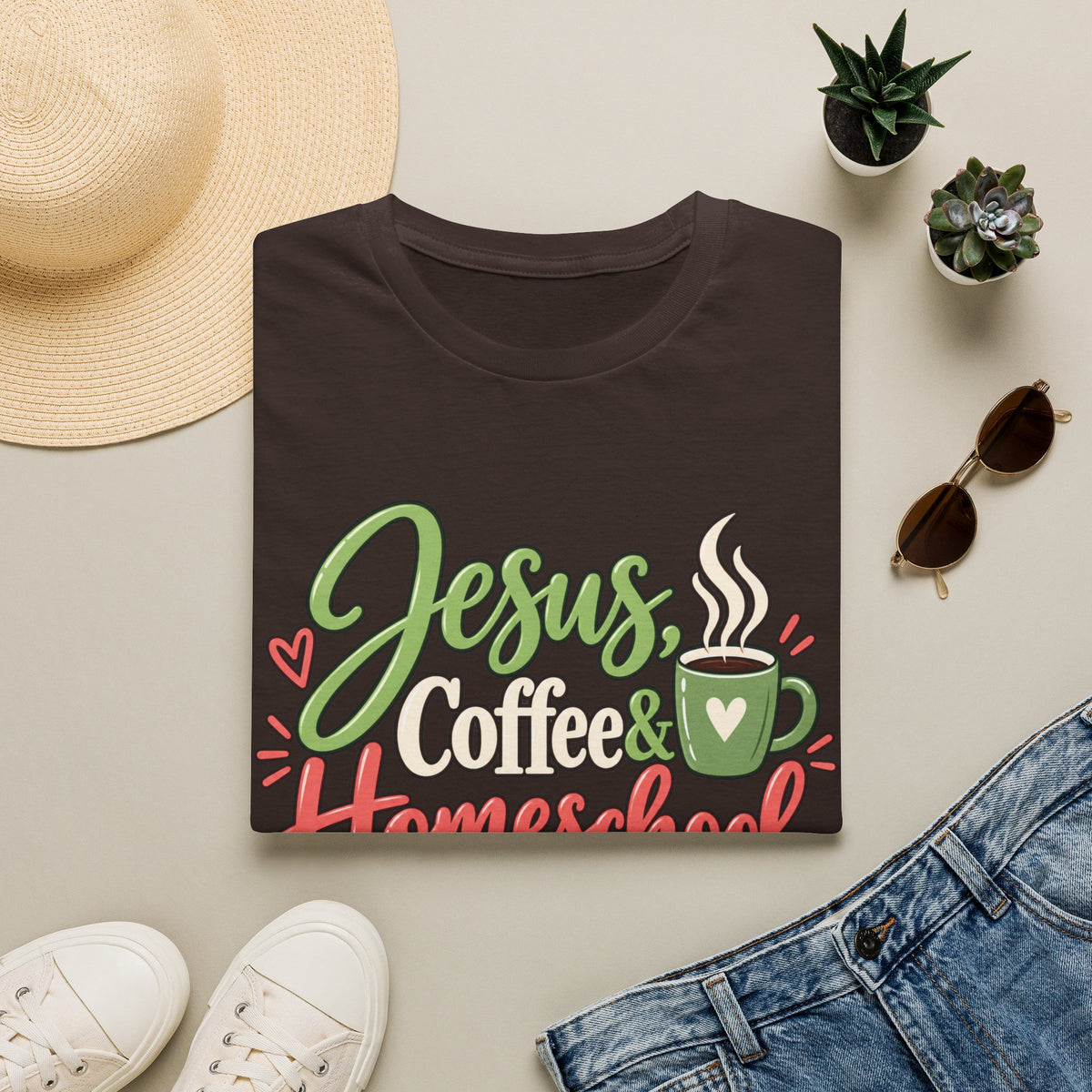 Jesus, Coffee & Homeschool T-Shirt | Christian Homeschool Mom Tee