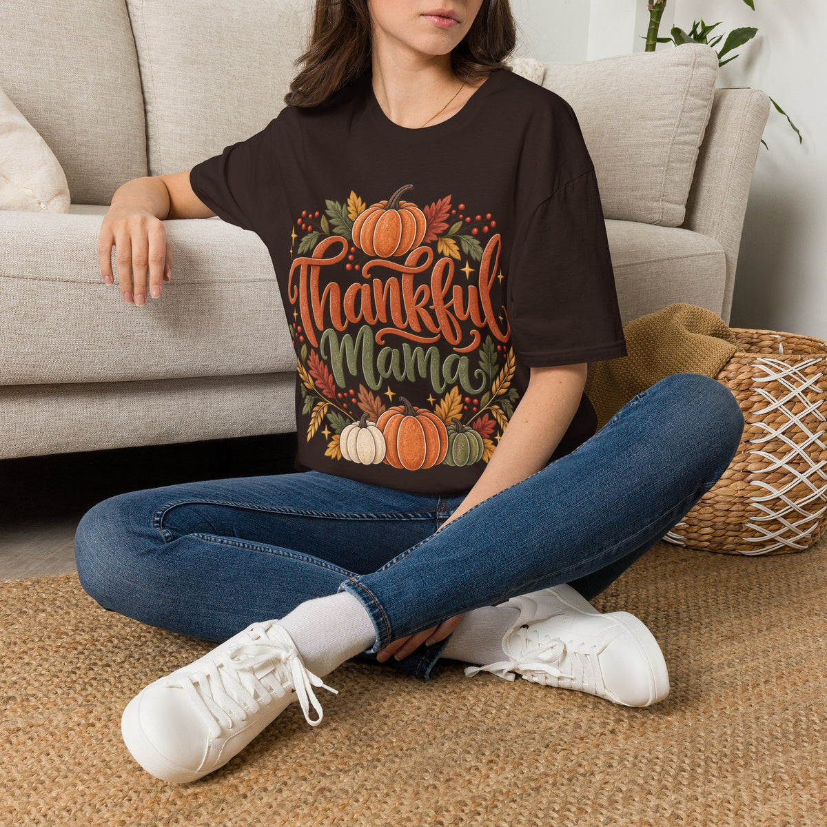 Thankful Mama Fall T-Shirt | Rustic Pumpkin Thanksgiving Tee