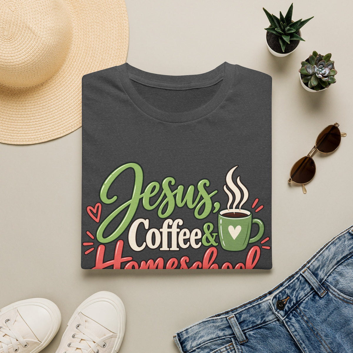 Jesus, Coffee & Homeschool T-Shirt | Christian Homeschool Mom Tee