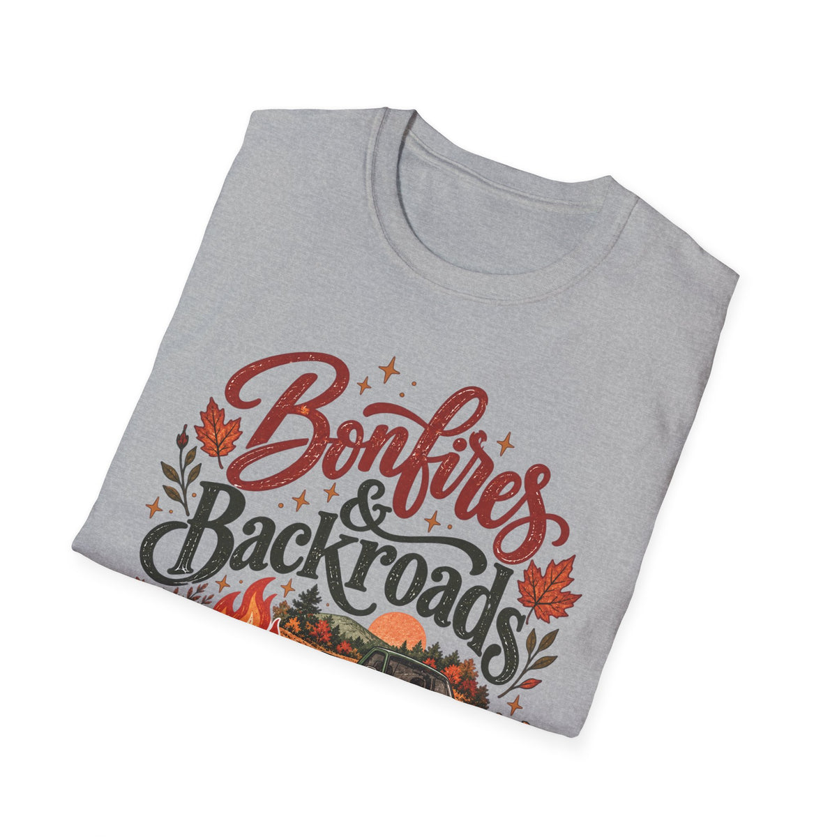 Bonfires & Backroads Fall T-Shirt | Rustic Autumn Graphic Tee