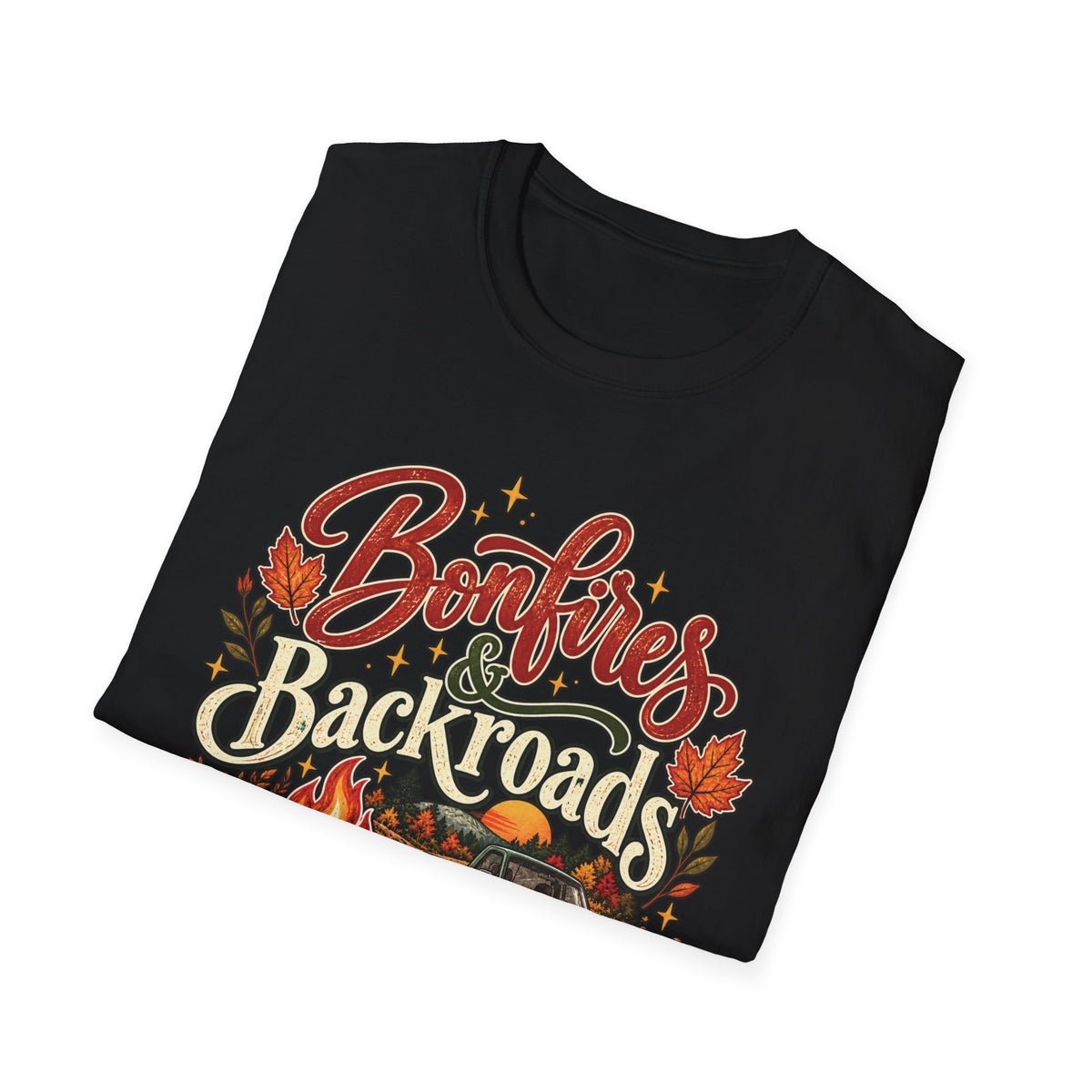 Bonfires & Backroads Fall T-Shirt | Rustic Autumn Graphic Tee