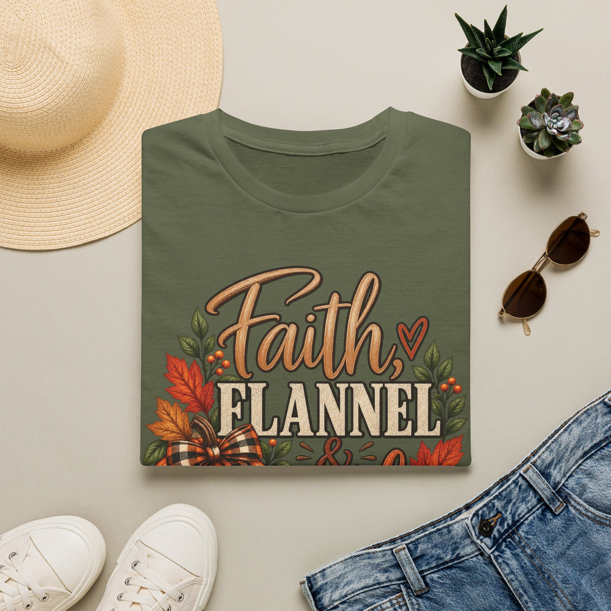 Faith, Flannel & Fall T-Shirt | Christian Fall Tee
