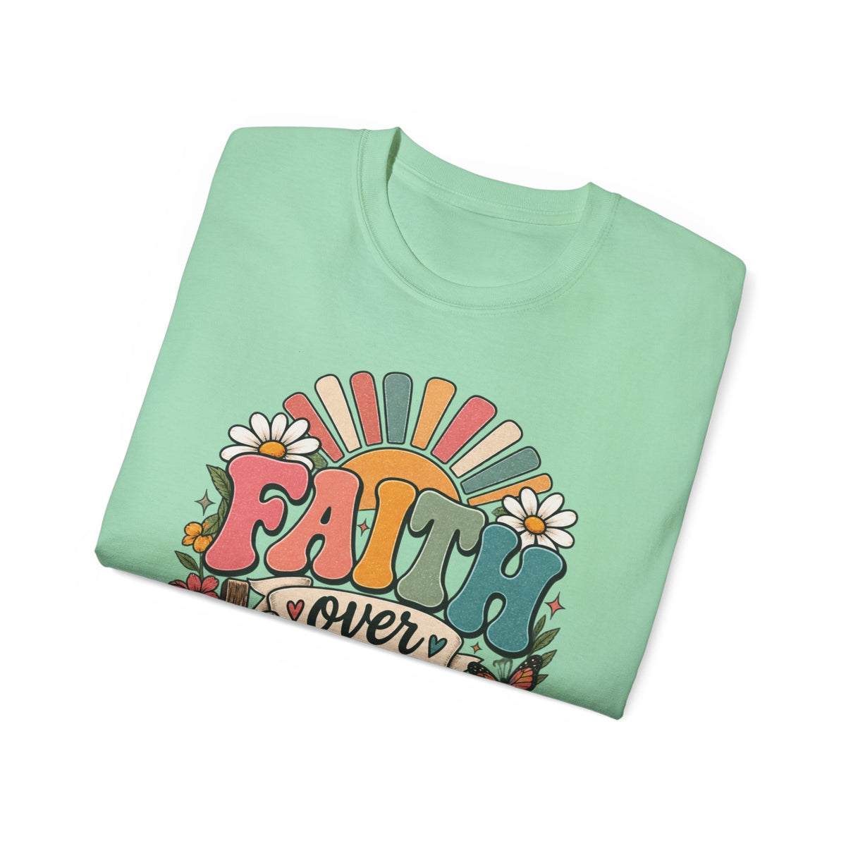 Faith Over Fear Retro Christian Tee 🌼