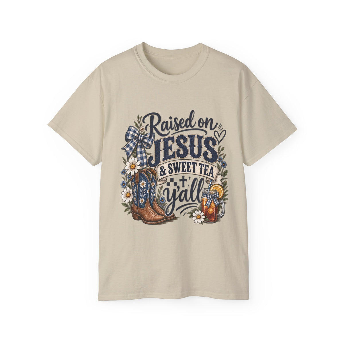🤎 "Raised on Jesus & Sweet Tea Y’all" Tee